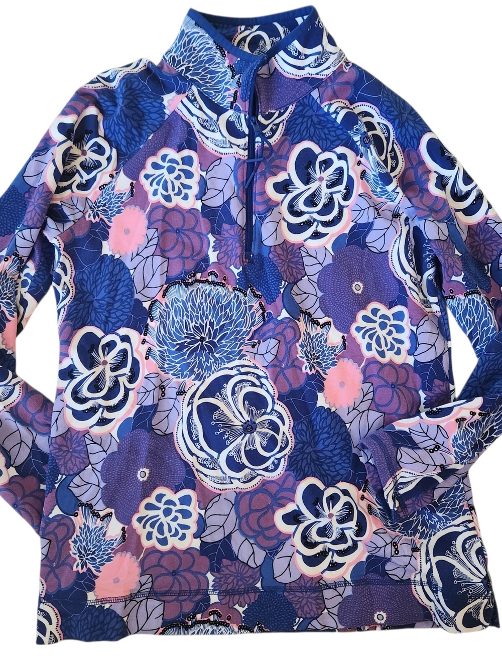 T By Talbots Popover Floral Half-Zip Jacket - Navy, Pink & Purple Sz Med Womens
